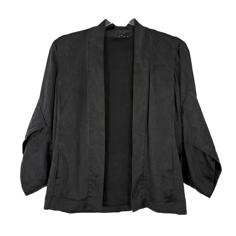 EILEEN FISHER Silk Open Jacket S Black 3/4 Layered Sleeves Pockets Lagenlook B53